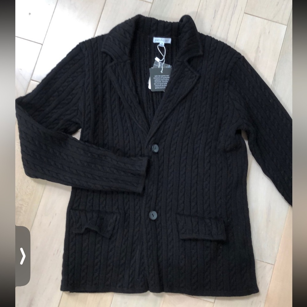 Petit Clair black cable knit boys blazer  sweater cardigan